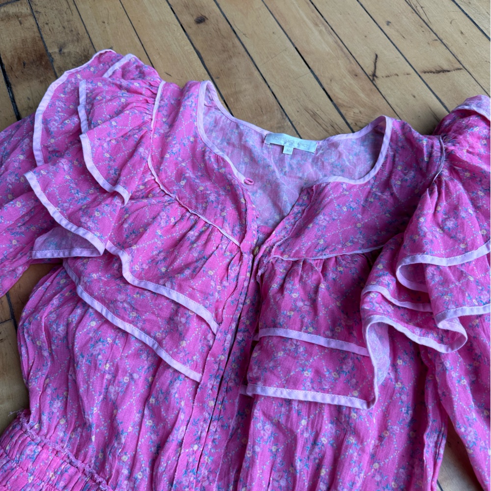 LoveShackFancy Pink Ruffle Mini Dress - Picture 4 of 6